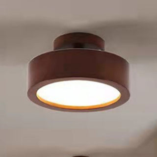 Round wood ceiling lamp illuminated, contemporary LED flush mount