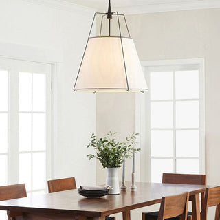 Suspension moderne - Lampe à suspendre en tissu blanc avec tige réglable pour salon