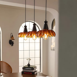 Retro amber glass pendant top view — flower decorative fixture