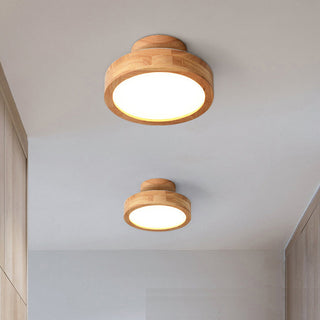 Wood flush mount LED ceiling fixture, contemporary sleek design