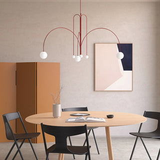 Ornate red pendant lamp side view — Art Deco metal ceiling light