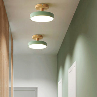 Colorful Flush Mount Light - Round Ceiling Light with Wood & Iron Design
