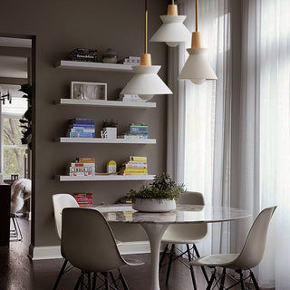 White cone pendant light with concrete finish
