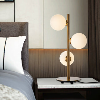 Designer table lamp gold rod — opaline globes modern lighting
