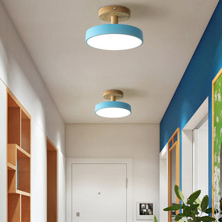 Round wood iron ceiling lamp illuminated, colorful flush mount