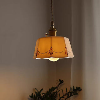 Ceramic classic pendant in dining room — white hanging lamp