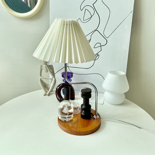 Retro pleated solid wood lamp — vintage iron base ambient