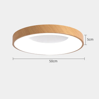 Wood ceiling light with warm ambient LED, round natural design