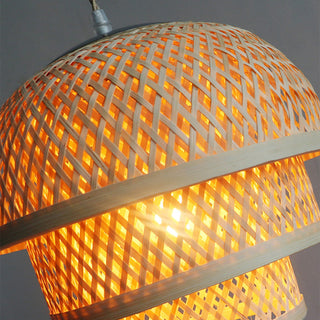 Natural bamboo basket pendant styled — kitchen island hanging lamp