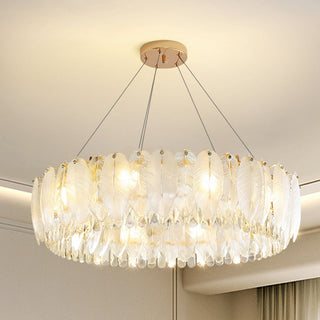 Round crystal chandelier iron frame feather design ceiling lamp