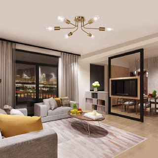 Gold glass 6-shade chandelier side — semi-flush modern ceiling