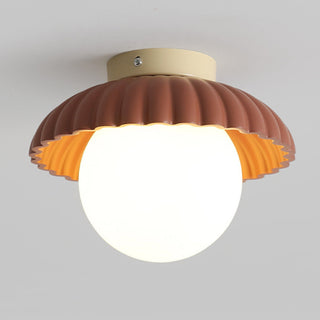 Creamy French ceiling lamp stained glass – E27 iron glow