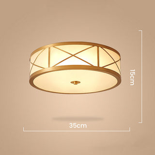 Antique Glass Drum Light - Brass & Glass Ceiling Light Fixture With Geometric Pattern