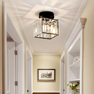 Crystal shade black ceiling lamp, modern semi-flush mount