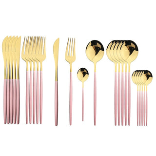 stainless steel cutlery 24 piece gold silver rose finish flatware natural view