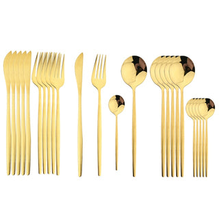 stainless steel cutlery 24 piece gold silver rose finish flatware set detail