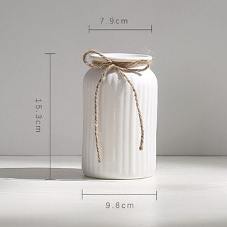white ceramic vase modern minimalist kyathos decorative flower holder hemp rope alternate view
