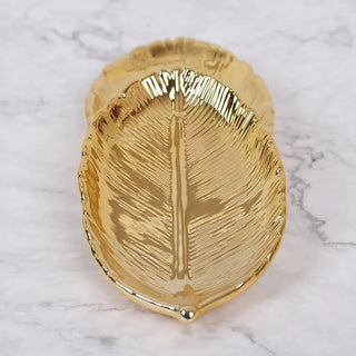 gold leaf ceramic tray earthworks elegant jewelry organizer dish enamel coating detail