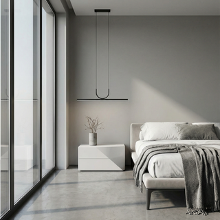 Contemporary Pendant Light – Adjustable Suspension Black Finish LED Lighting