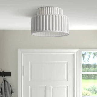 Vintage cream drum ceiling lamp close-up, semi-flush shade
