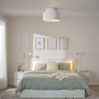 Vintage drum ceiling light, cream semi-flush mount shade