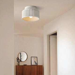 Semi-flush cream drum ceiling fixture, vintage lamp design
