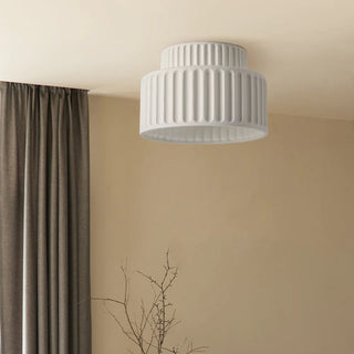 Semi-flush ceiling fixture with vintage cream drum shade