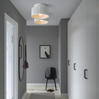 Vintage ceiling lamp with cream drum shade, semi-flush mount