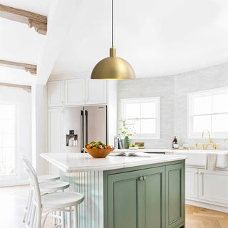 Mid-century brass dome ceiling lamp with adjustable cord