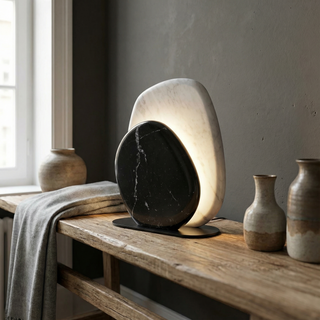 Minimalist Bedside Lamp – Soft LED Lighting | Stone and Metal Accent Lighting