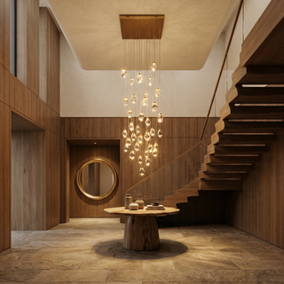 Pendant Light | Crystal Chandelier with Gold Finish & Warm Ambient Lighting