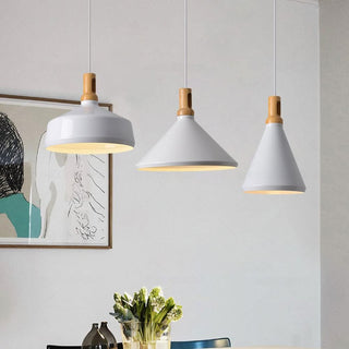 Geometric pendant close-up — minimalist aluminum modern lamp