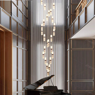 Crystal Staircase Chandelier – Long Luxury Lighting Fixture With Cascade Effect