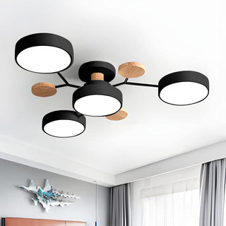 LED multi-head adjustable chandelier ceiling fixture close-up