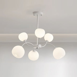 Sputnik white globe chandelier front — modern iron frame pendant