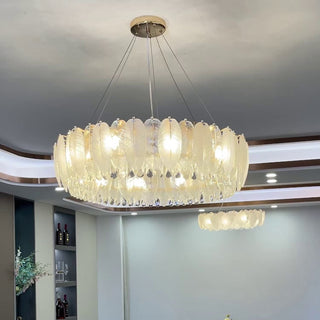 Feather iron frame crystal chandelier luxury round pendant