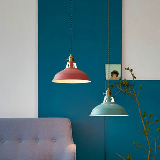Round iron pendant top view — colorful kitchen island fixture