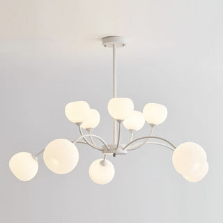 White globe sputnik chandelier close-up — modern iron frame detail