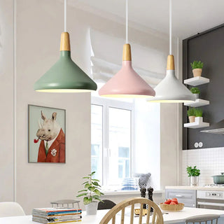 Metal conical ceiling lamp with adjustable cord length