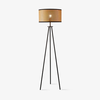 Tall bamboo rattan floor lamp wide — minimalist warm