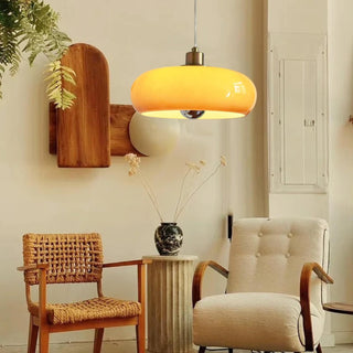 Vintage Bauhaus pendant with round glass shade for dining