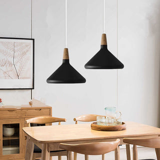 Cone pendant lamp with vibrant metal finish and cord