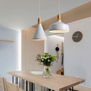 Minimalist geometric pendant in interior — aluminum modern lamp