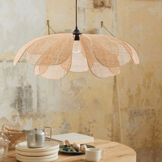 Vintage Rattan Pendant Light – Adjustable Hanging Lamp with Handwoven Petal Shade