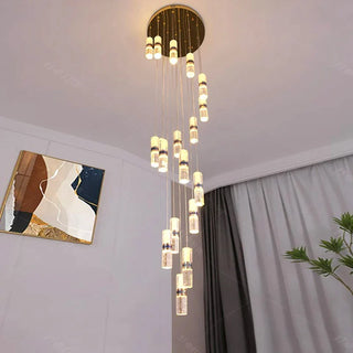 Crystal Staircase Chandelier – Long Luxury Lighting Fixture With Cascade Effect