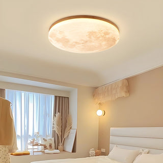 Moon ceiling light in room, round modern soft LED fixture