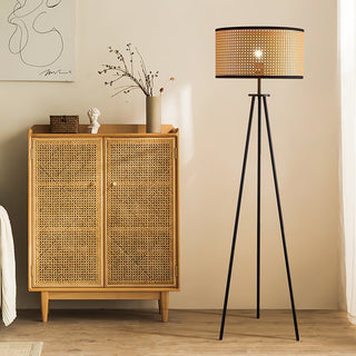 Bamboo floor lamp setting — tall rattan minimalist wide