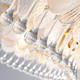 Round feather chandelier crystal iron frame luxury ceiling