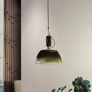 Retro pendant with green glass shade and adjustable cord