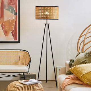 Bamboo rattan floor lamp front — tall minimalist indoor design
